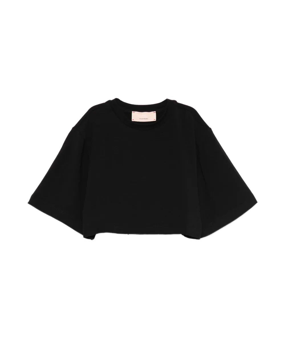 Elisabetta Franchi La Mia Bambina T-shirt Nera Cropped con Banda Logo per Bambine