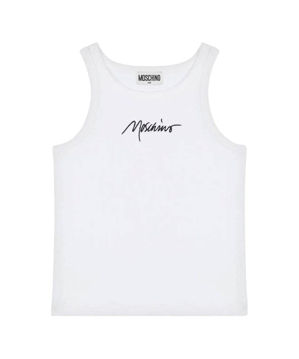 Moschino Kids Canotta Bianca con Ricamo Logo per Bambine
