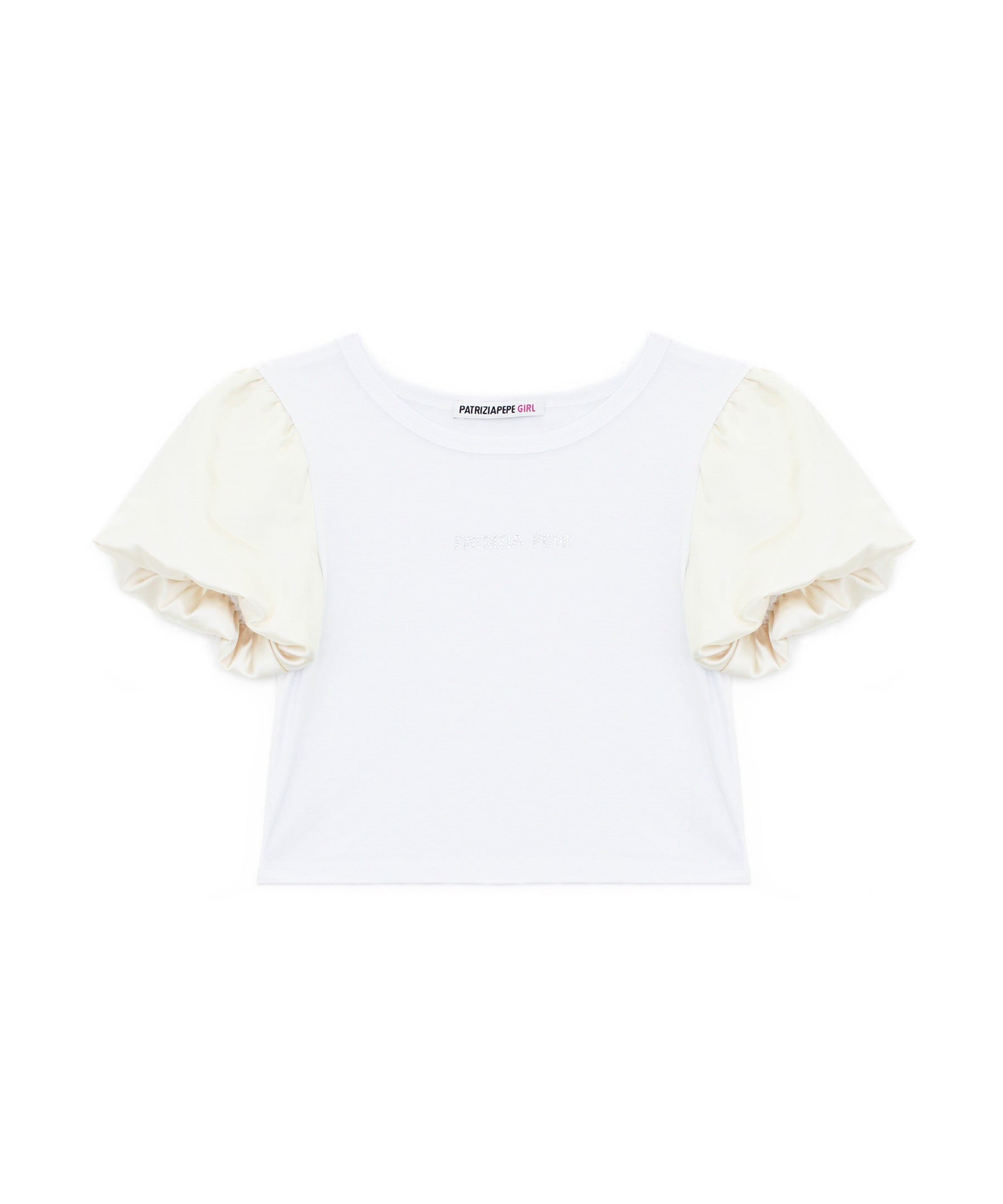 Patrizia Pepe T-shirt Crop Bianca/Avorio per Bambine (fronte)