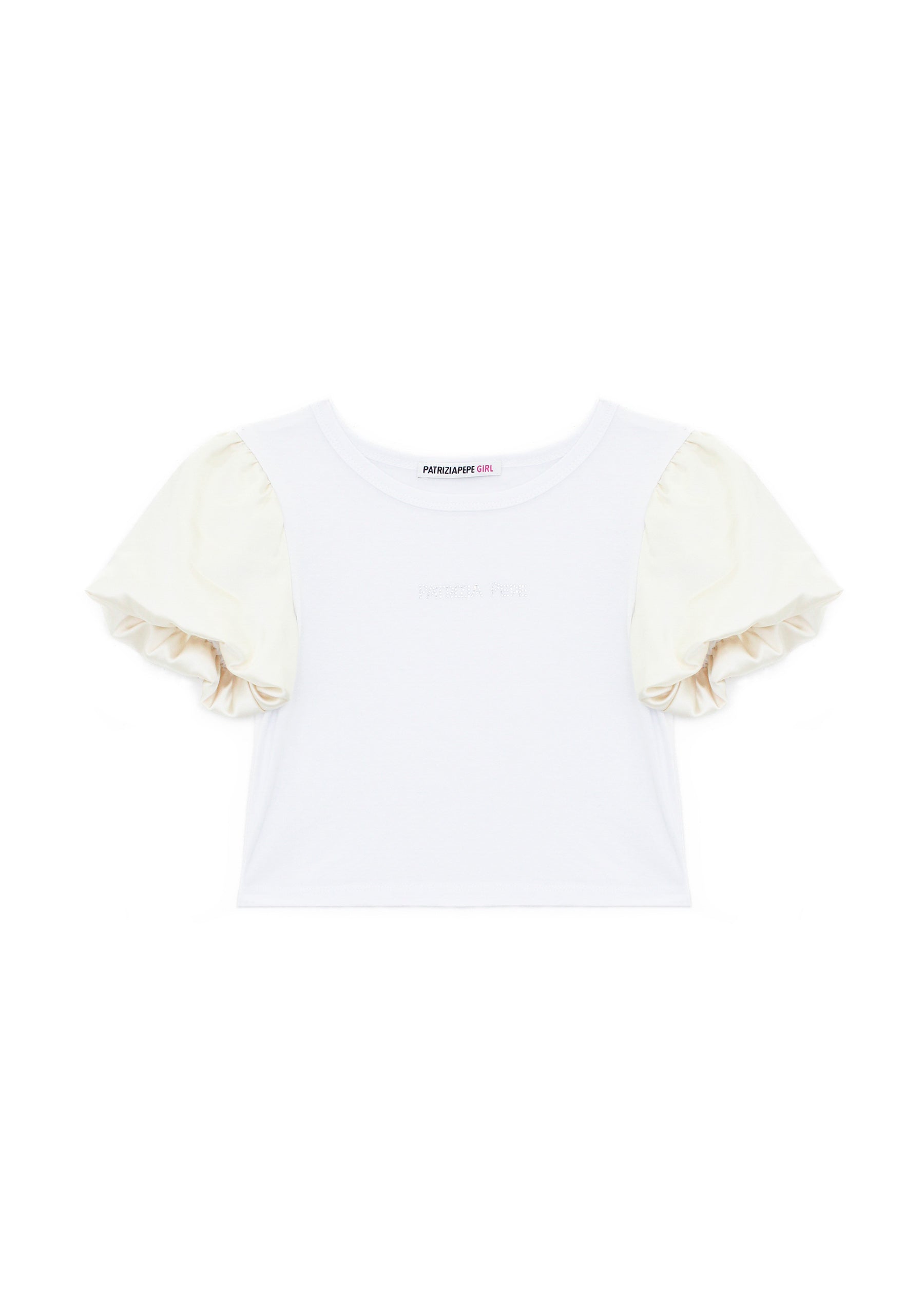 Patrizia Pepe T-shirt Crop Bianca/Avorio per Bambine (fronte)