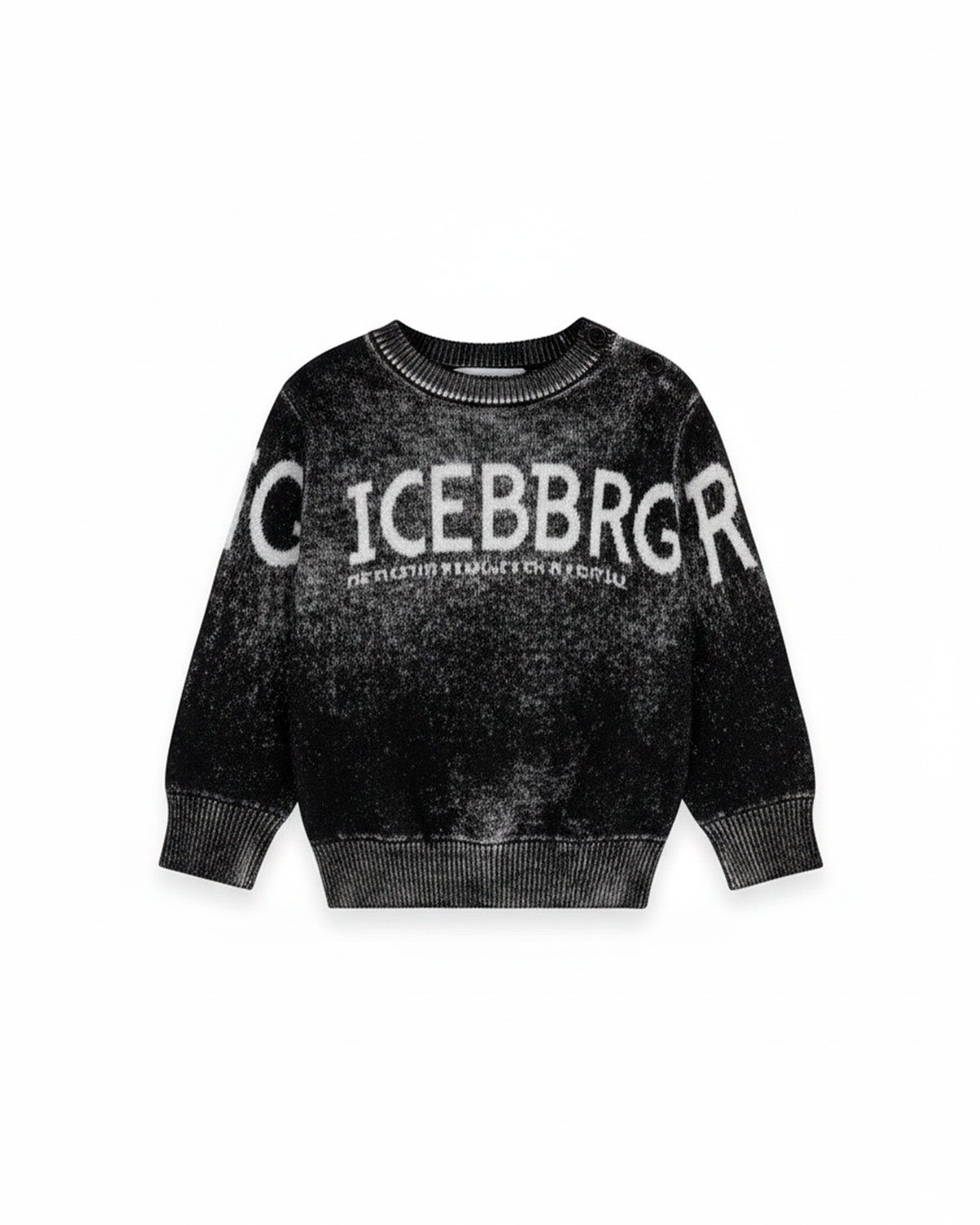 Iceberg Kids Maglione Nero Girocollo con Effetto Sbiadito e Maxi Logo per Neonati