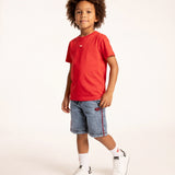 Diesel Kids Bermuda con Lavaggio Sabbiato Dettagli a Contrasto Rossi e Logo Oval D Ricamato per Bambini