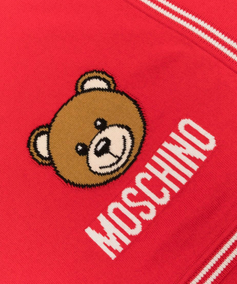 Moschino Kids Coperta Rossa con Intarso Teddy Bear per Neonati (dettaglio)