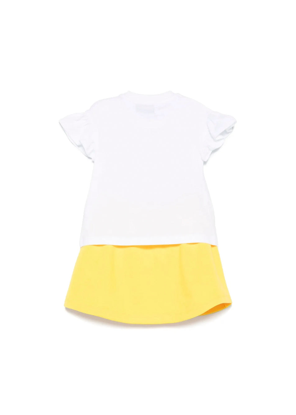 Moschino Kids T-shirt Bianca con Gonna Gialla con Stampa per Neonate