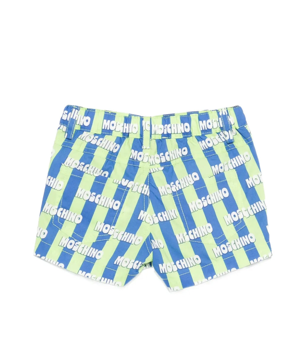 Moschino Kids Short a Righe Verde e Blu All-Over per Neonati