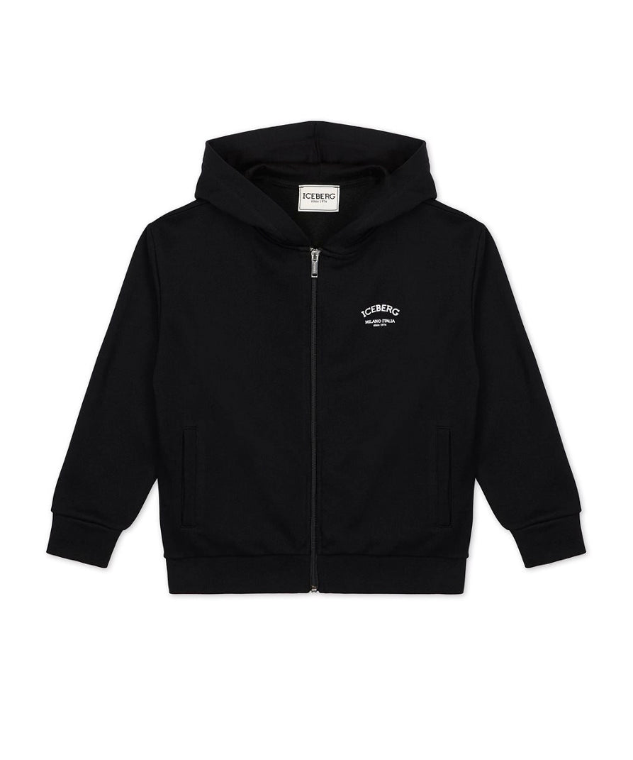 Iceberg Kids Felpa con Cappuccio e Zip Nera per Bambini