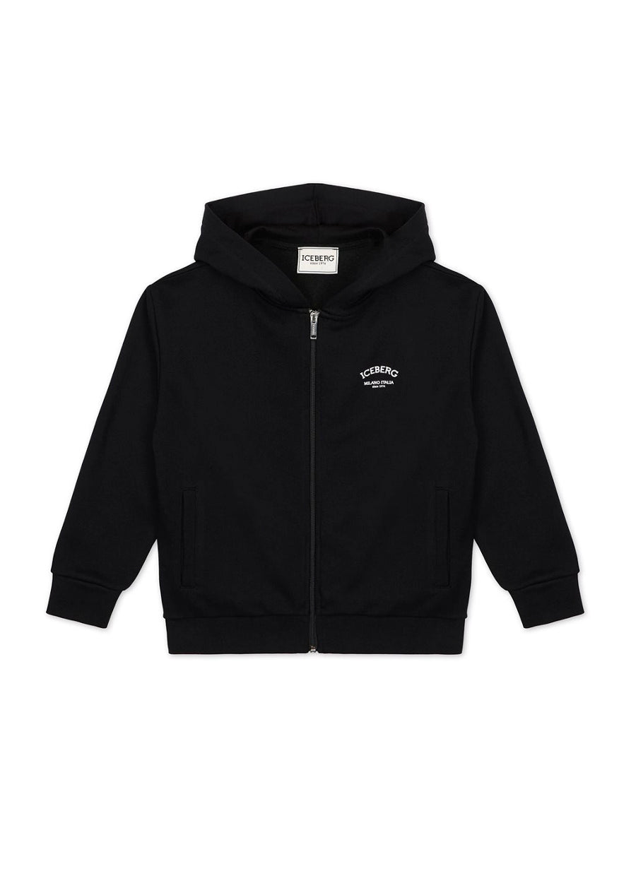Iceberg Kids Felpa con Cappuccio e Zip Nera per Bambini