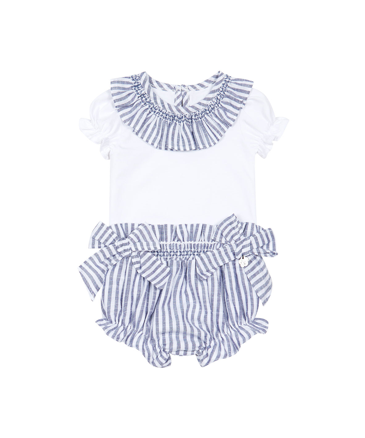 Deolinda Kids Completo Bianco Fantasia a Righe Blu con Fiocchi per Neonate