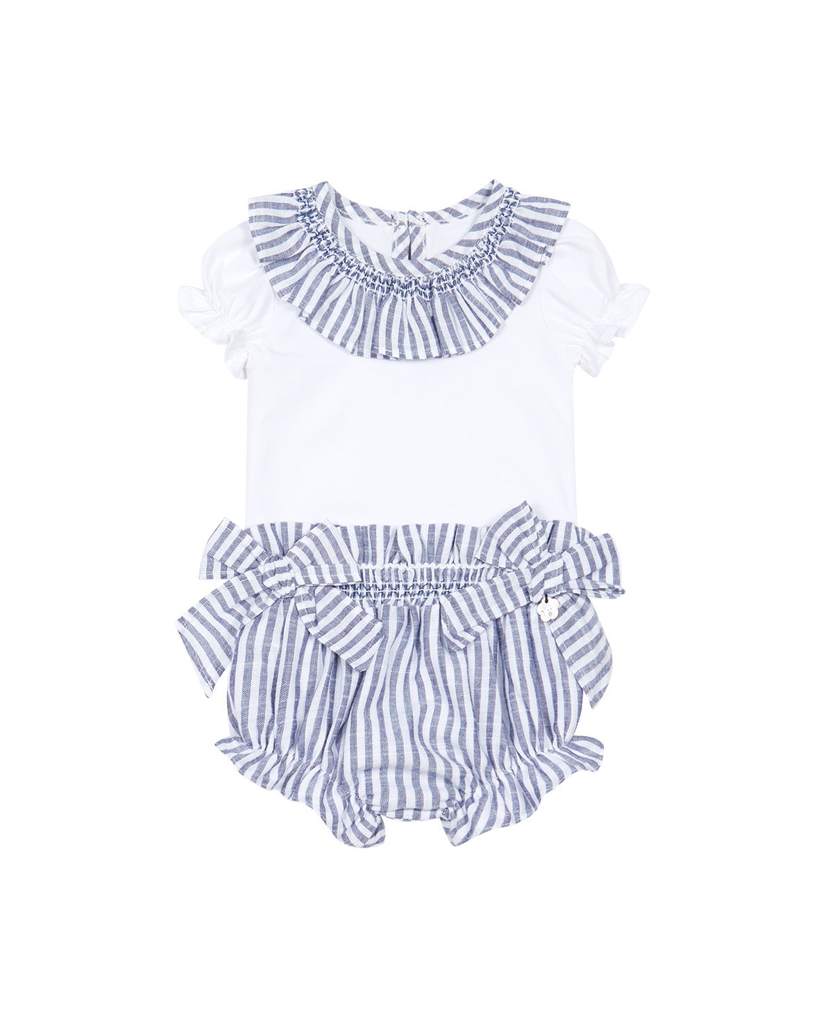 Deolinda Kids Completo Bianco Fantasia a Righe Blu con Fiocchi per Neonate