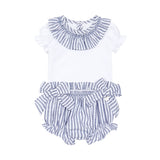 Deolinda Kids Completo Bianco Fantasia a Righe Blu con Fiocchi per Neonate