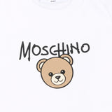 Moschino Kids Felpa Bianca a Maniche Lunghe con Stampa Teddy Bear e Logo per Neonati