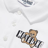 Moschino Kids Polo Bianco con Logo Teddy Bear per Neonati