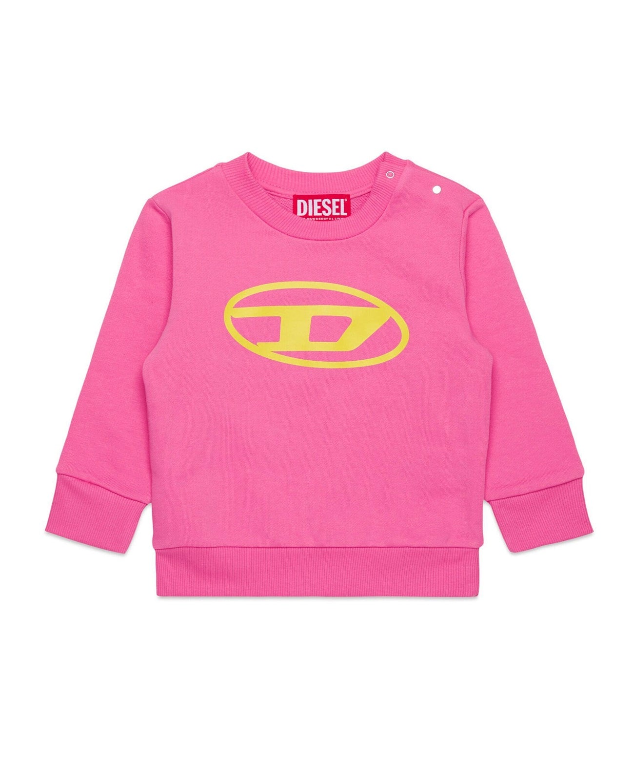 Diesel Kids Felpa Girocollo Fucsia con Logo Oval D per Neonate frontale