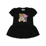 Moschino Kids Abito Nero con Stampa e Ruches per Neonate