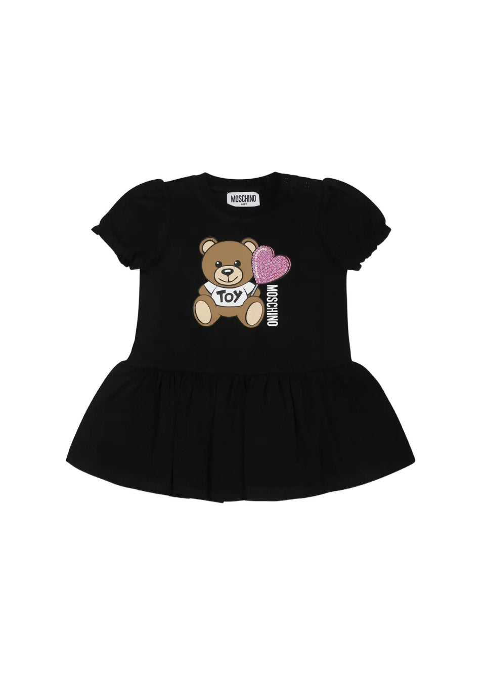 Moschino Kids Abito Nero con Stampa e Ruches per Neonate