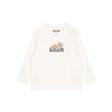 Moschino Kids Maglia Panna a Maniche Lunghe con Stampa Teddy Bear e Logo per Neonati e Neonate