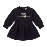 Elisabetta Franchi Kids Vestito Nero in Felpa con Logo Ricamato e Charm Cuore per Neonate