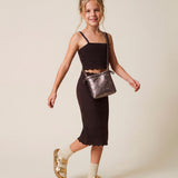 Elisabetta Franchi La Mia Bambina Borsetta Dark Choccolate a Spalla con Tracolla e Motivo Logo All-over per Bambine