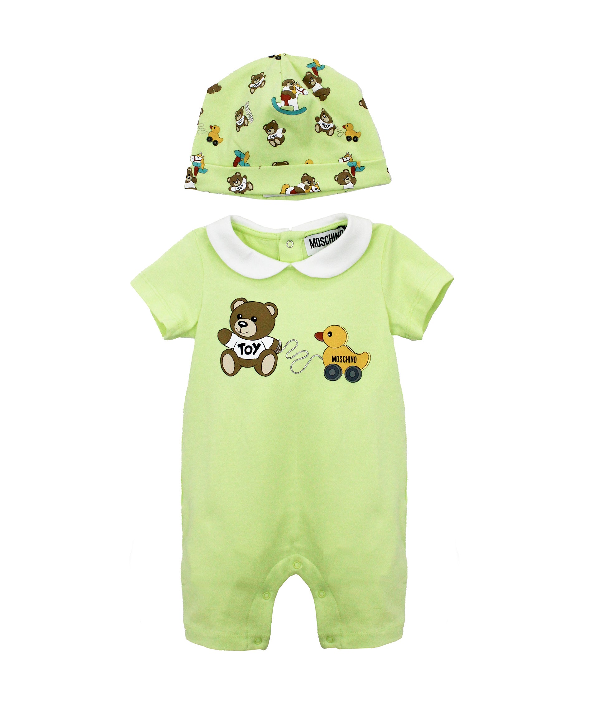 Moschino Kids Pagliacetto con Berretto Lime Teddy Bear (fronte)