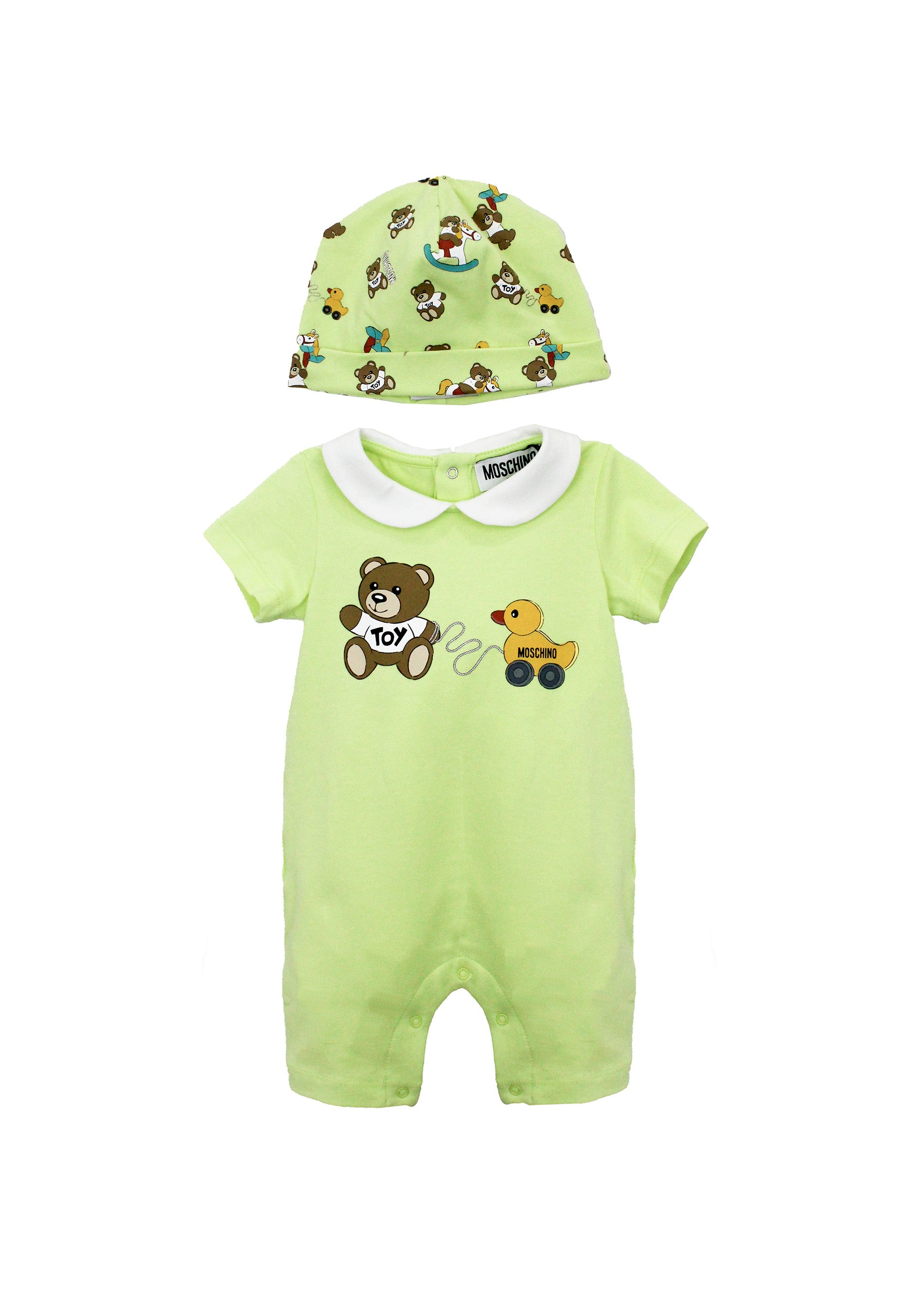 Moschino Kids Pagliacetto con Berretto Lime Teddy Bear (fronte)