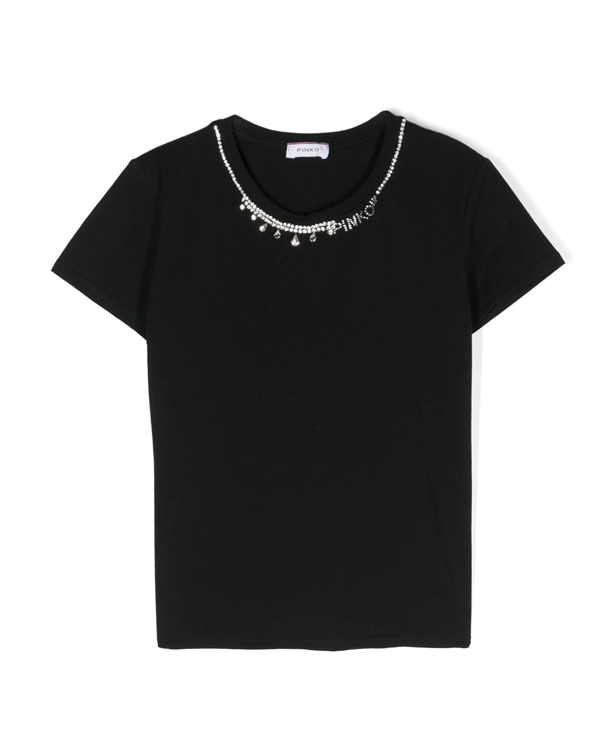 Pinko Kids T-shirt Nera con Decorazione Cristalli