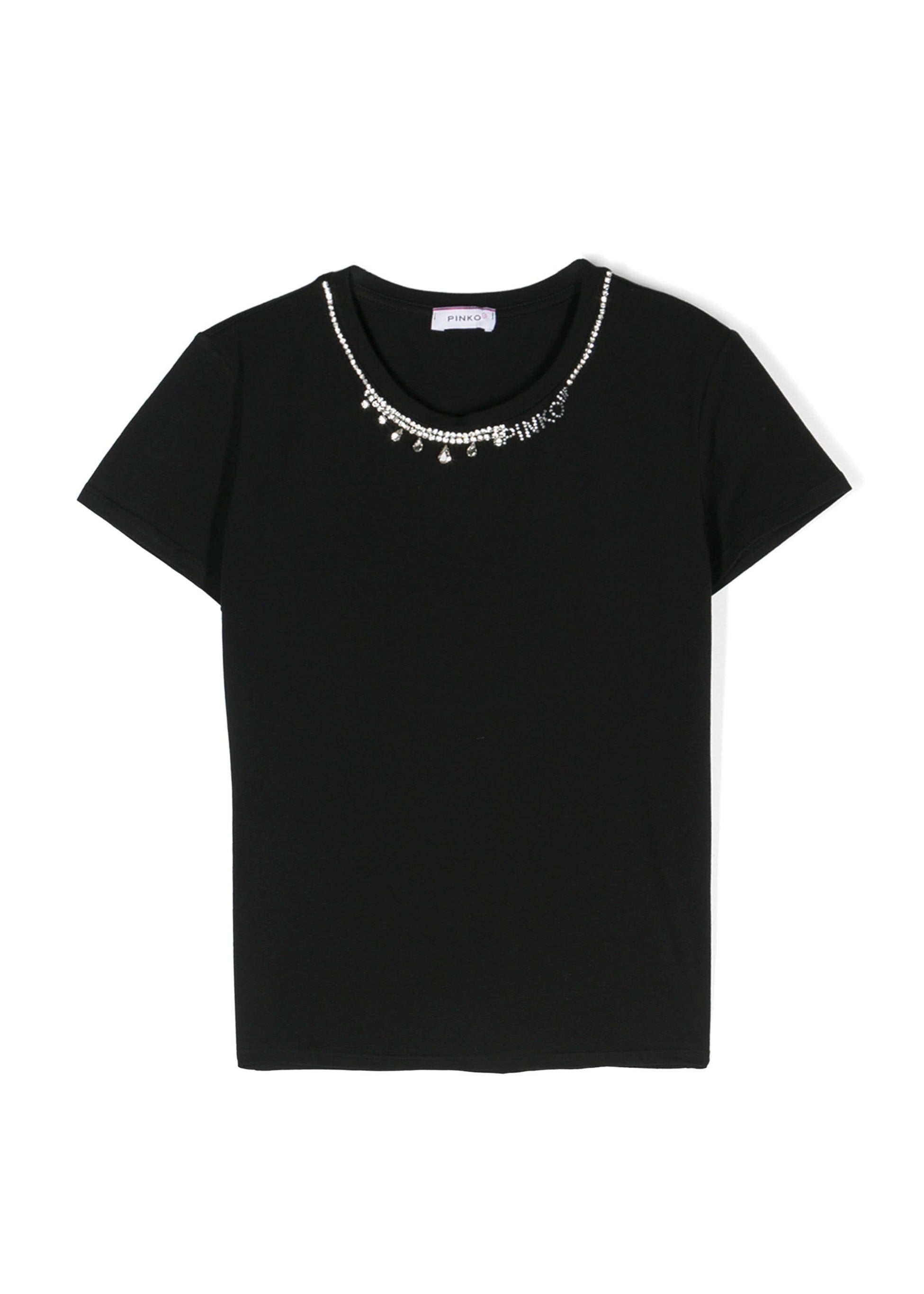 Pinko Kids T-shirt Nera con Decorazione Cristalli