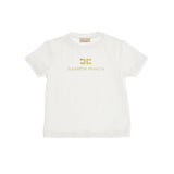 Elisabetta Franchi La Mia Bambina T-shirt Girocollo Avorio con Dettaglio Logo Oro per Neonate
