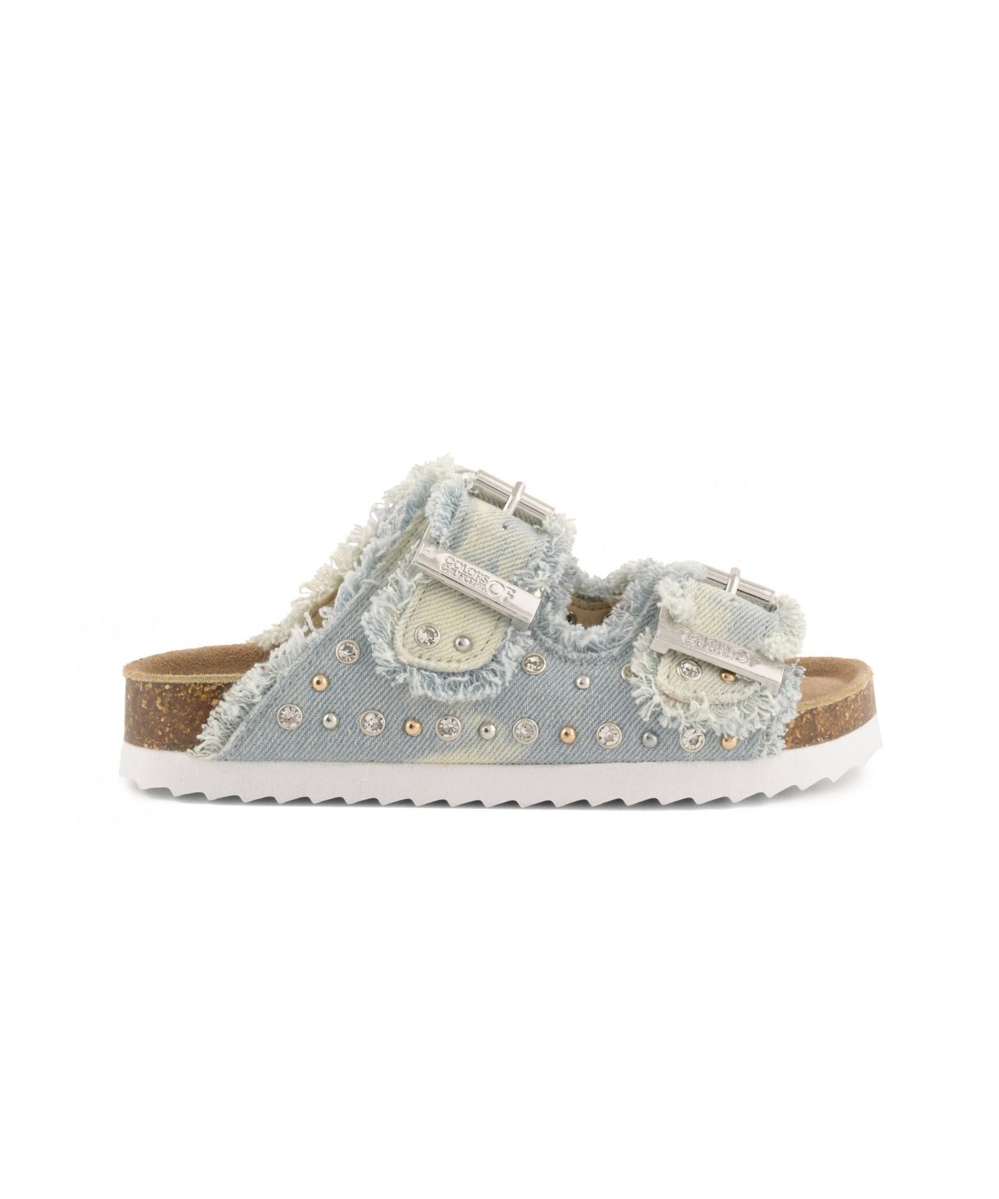 Colors of California Kids Sandalo Denim Bianco Doppia Fascia con Strass per Bambine