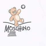 Moschino Kids Maglia Bianca a Maniche Lunghe con Stampa Teddy Bear e Logo per Neonati e Neonate