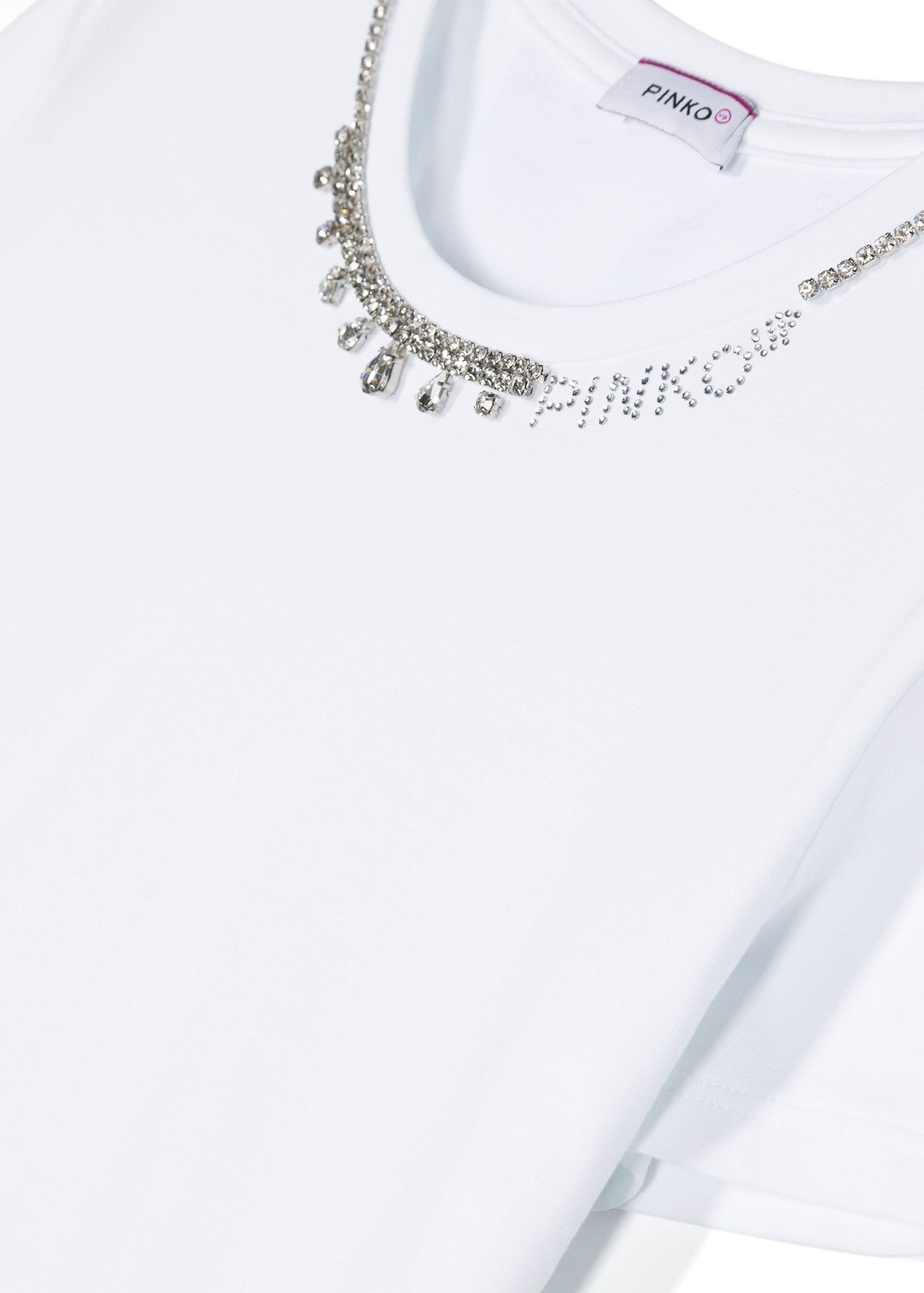 Pinko Kids T-shirt Bianca con Decorazione Cristalli 