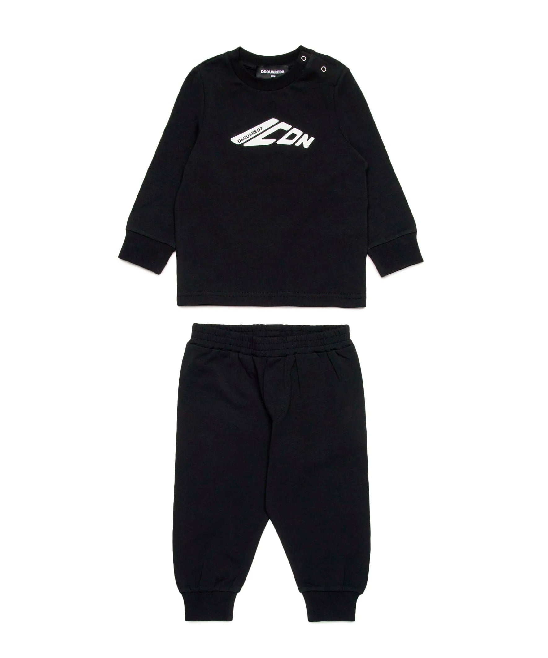 Dsquared2 Kids Completo Nero con Stampa Logo a Contrasto Bianca per Neonati
