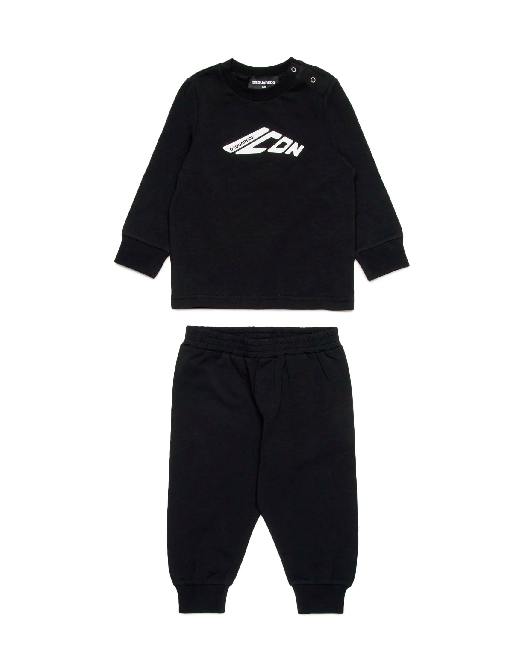 Dsquared2 Kids Completo Nero con Stampa Logo a Contrasto Bianca per Neonati
