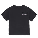 Palm Angels Kids T-Shirt Nero con Logo Rosa per Bambine