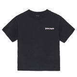 Palm Angels Kids T-Shirt Nero con Logo Rosa per Bambine