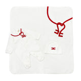 Elisabetta Franchi La Mia Bambina Kit Tutina+Coperta+Cappellino Avorio e Rosso per Neonate