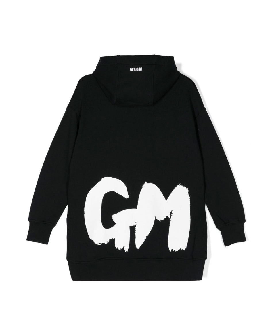 MSGM Kids Abito Nero con Cappuccio con Logo per Bambine (retro)