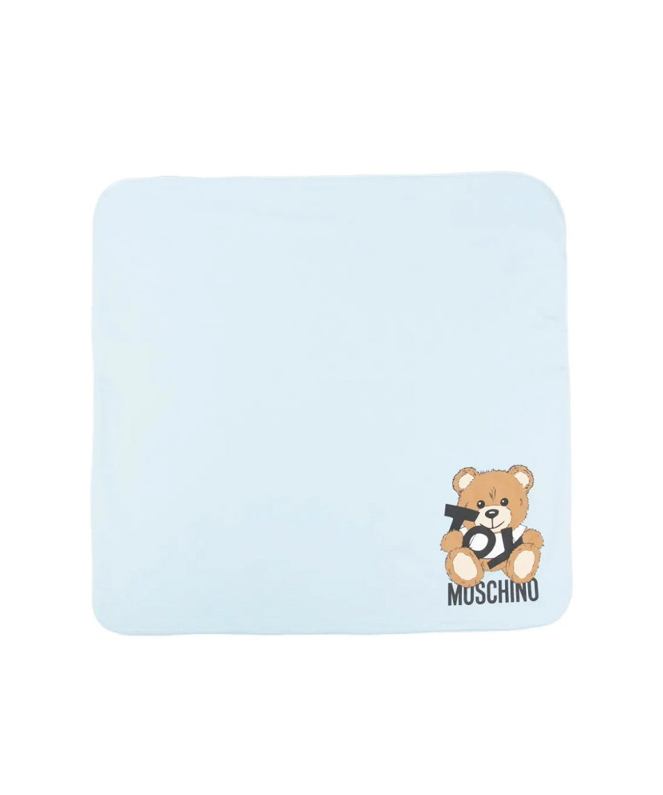 Moschino Kids Coperta Celeste con Stampa Toy per Neonati