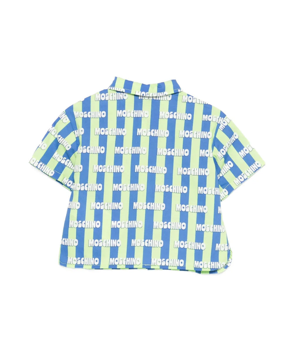 Moschino Kids Camicia a Righe Verde e Blu All-Over per Neonati