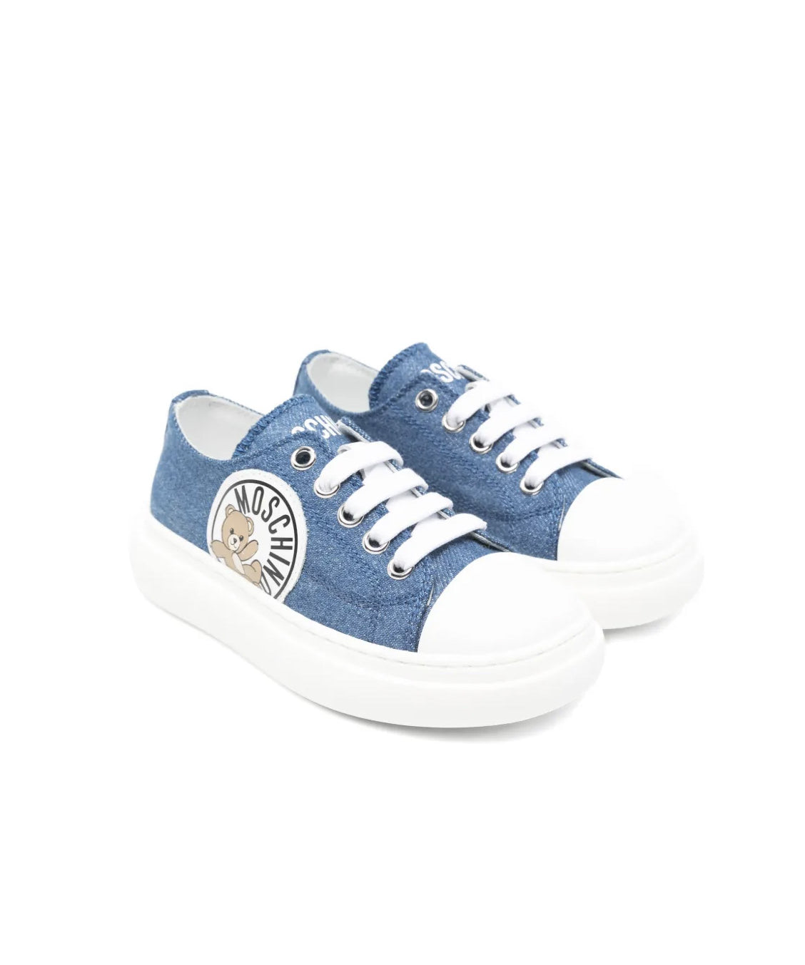 Moschino Kids Sneakers in Denim con Logo Teddy per Bambini