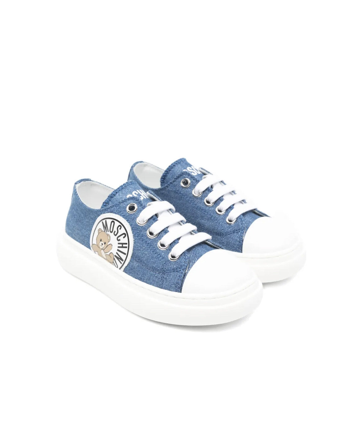 Moschino Kids Sneakers in Denim con Logo Teddy per Bambini
