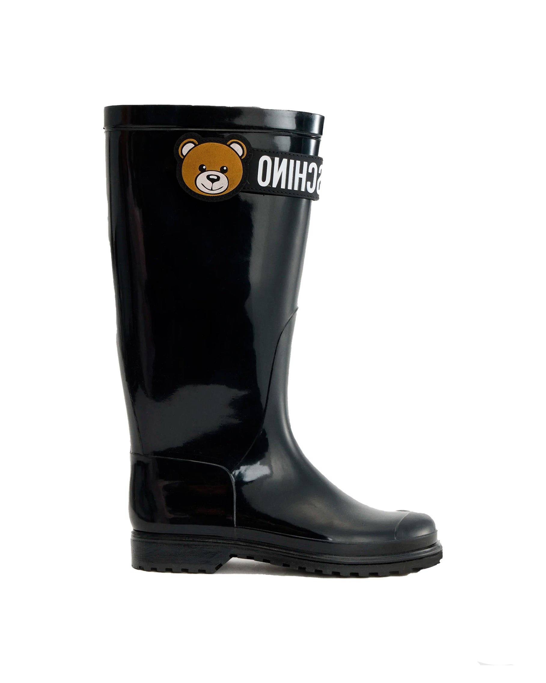 Moschino Kids Stivali Alti Neri Lucidi per Bambini