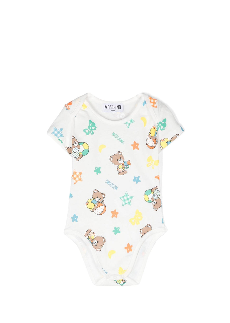 Moschino Kids Body Bianco con Stampa Teddy Bear per Neonati (fronte)