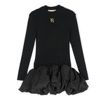 Elisabetta Franchi La Mia Bambina Abito Nero con Ruches con Logo per Bambine