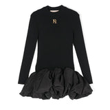 Elisabetta Franchi La Mia Bambina Abito Nero con Ruches con Logo per Bambine