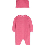 Moschino Kids Tutina Fucsia con Cappellino Monogram per Neonate