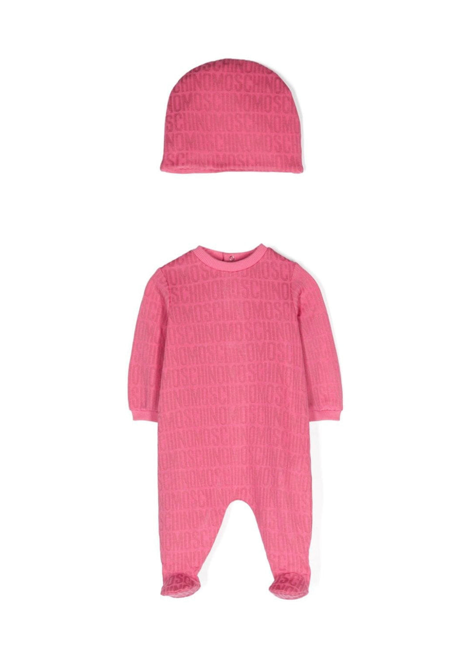 Moschino Kids Tutina Fucsia con Cappellino Monogram per Neonate