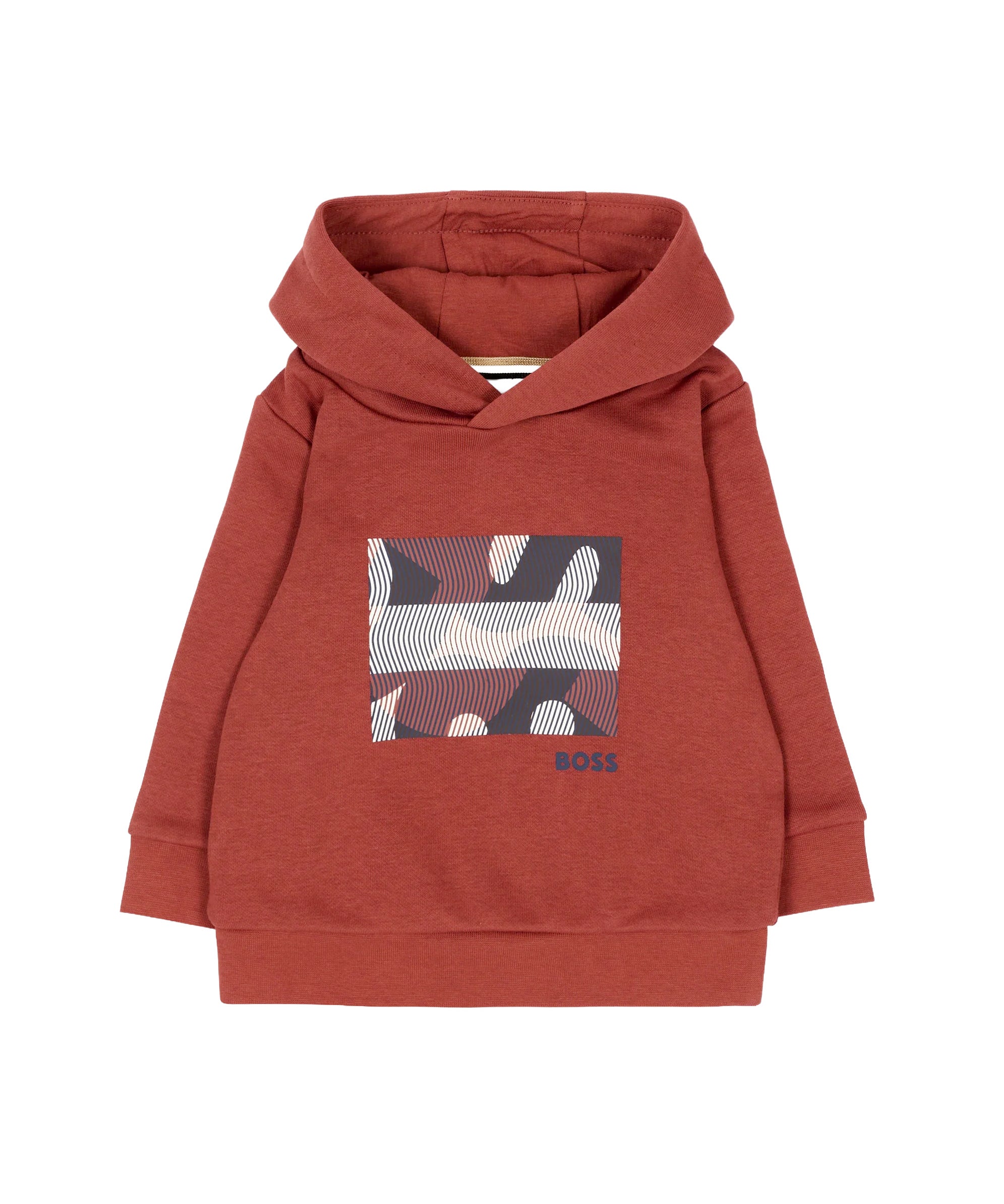 BOSS Kids Felpa Rossa con Cappuccio e Stampa Grafica con Logo per Bambini