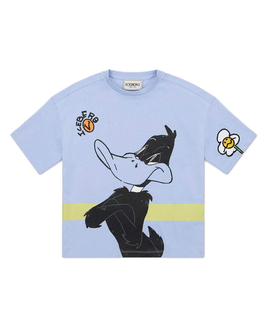 Iceberg Kids T-Shirt Celeste con Stampa Daffy Duck per Bambine