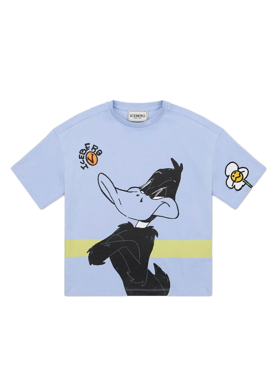 Iceberg Kids T-Shirt Celeste con Stampa Daffy Duck per Bambine