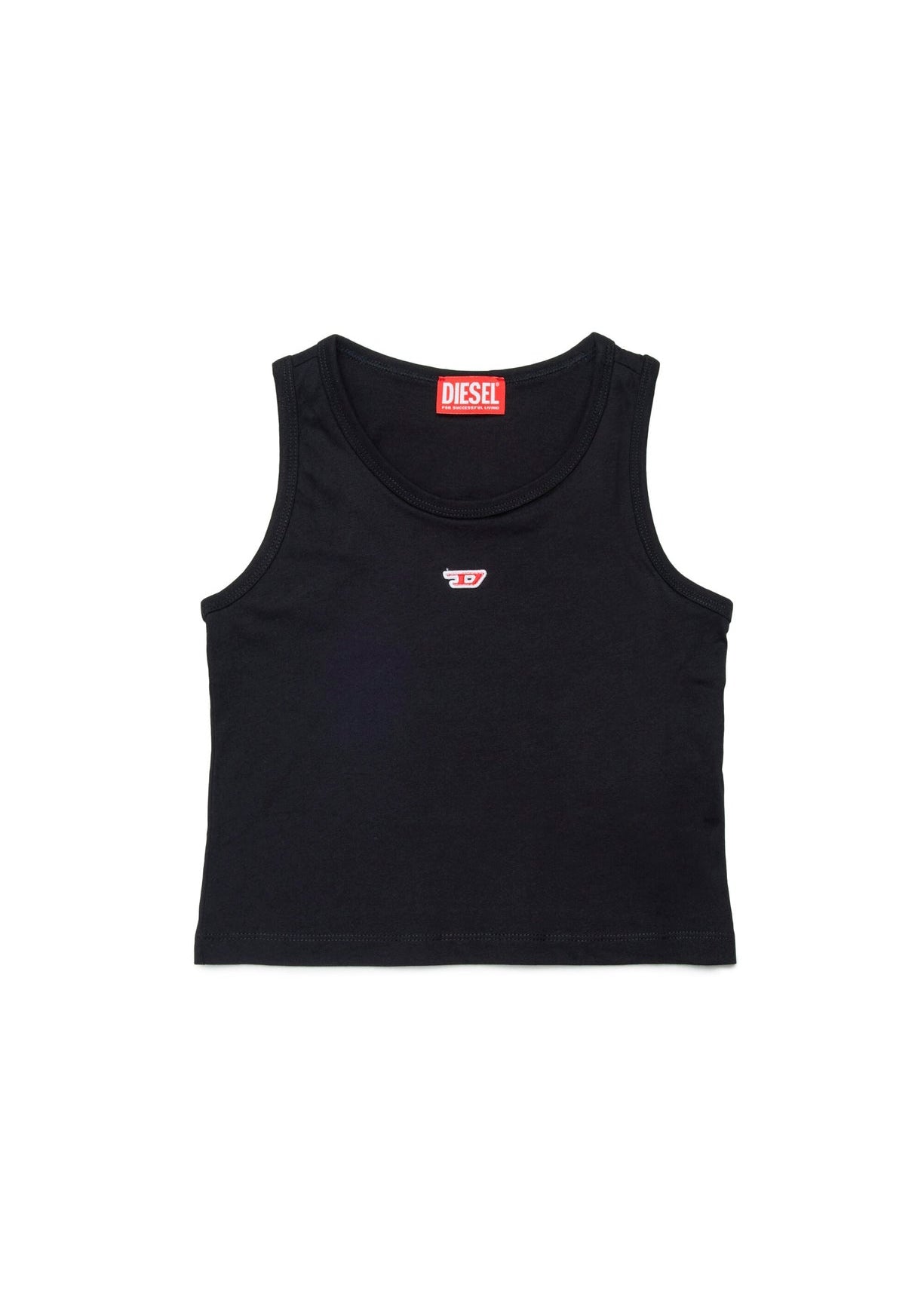 Diesel Kids Top Nero con Patch Oval D per Bambine
